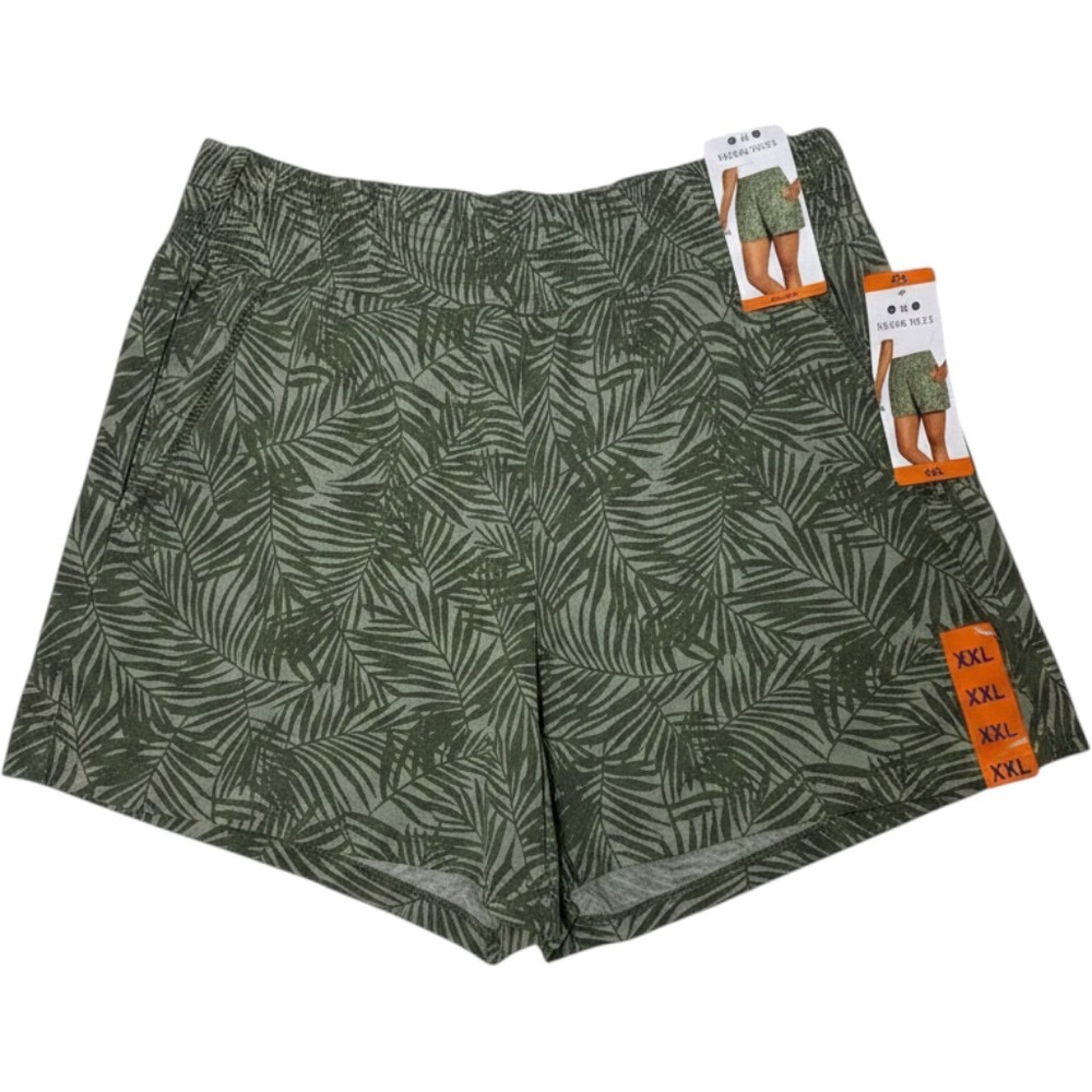 Three Dots Womens Shorts green jungle print Elastic-waist Pockets Comfy Size XXL